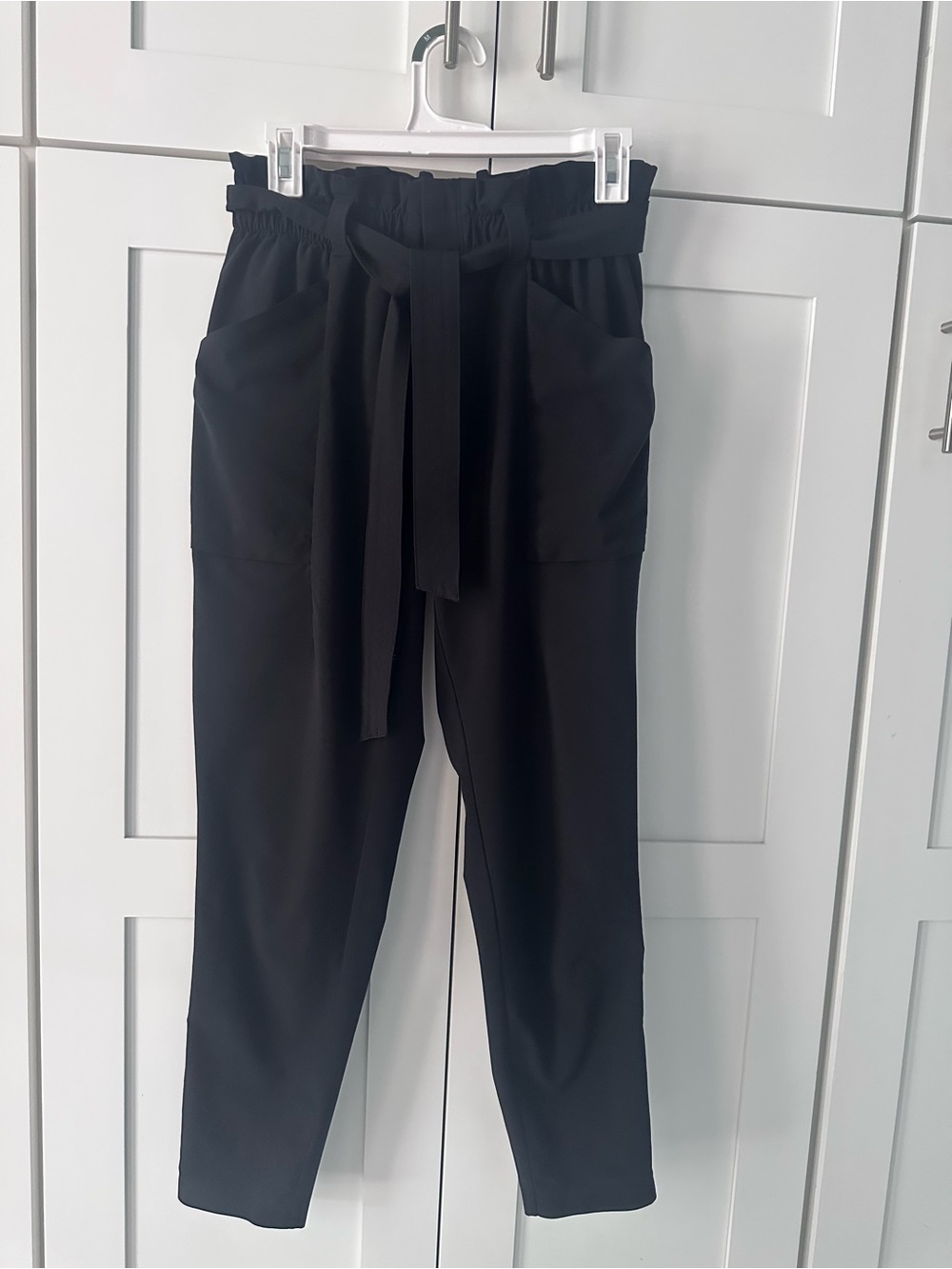 Athleta Black Paperbag Tie-Waist Tapered Chinos